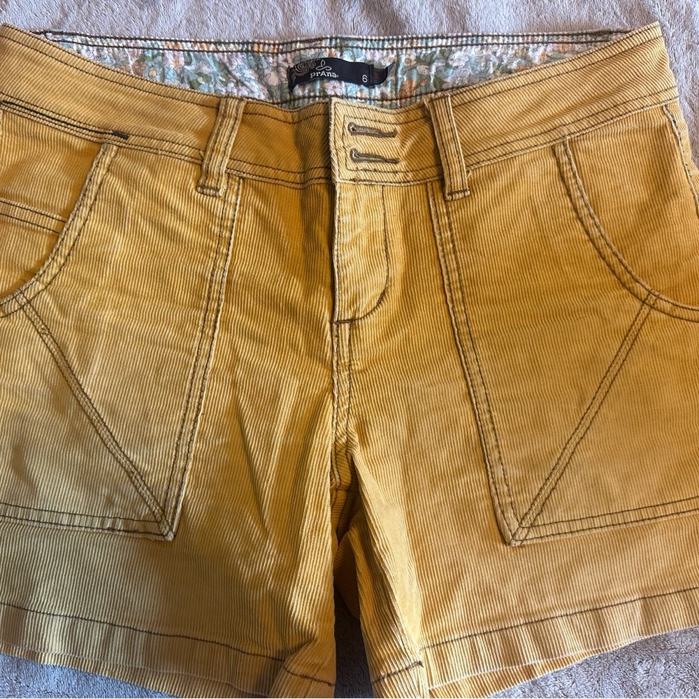 Mustard Yellow Prana Women Corduroy Shorts